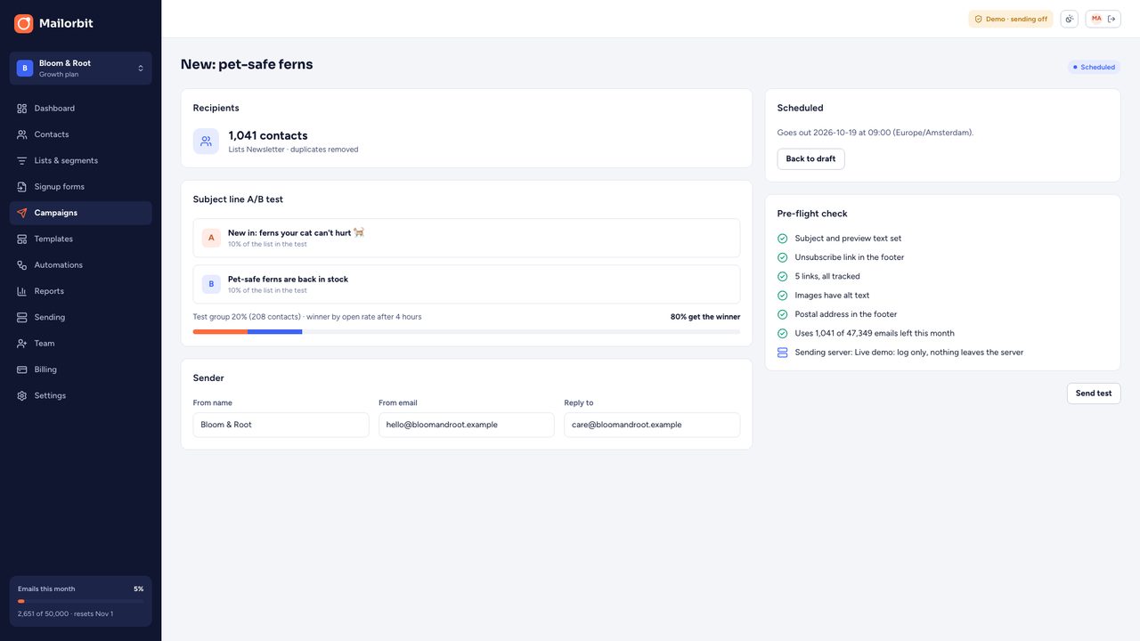 Scheduled campaign with an A/B subject test