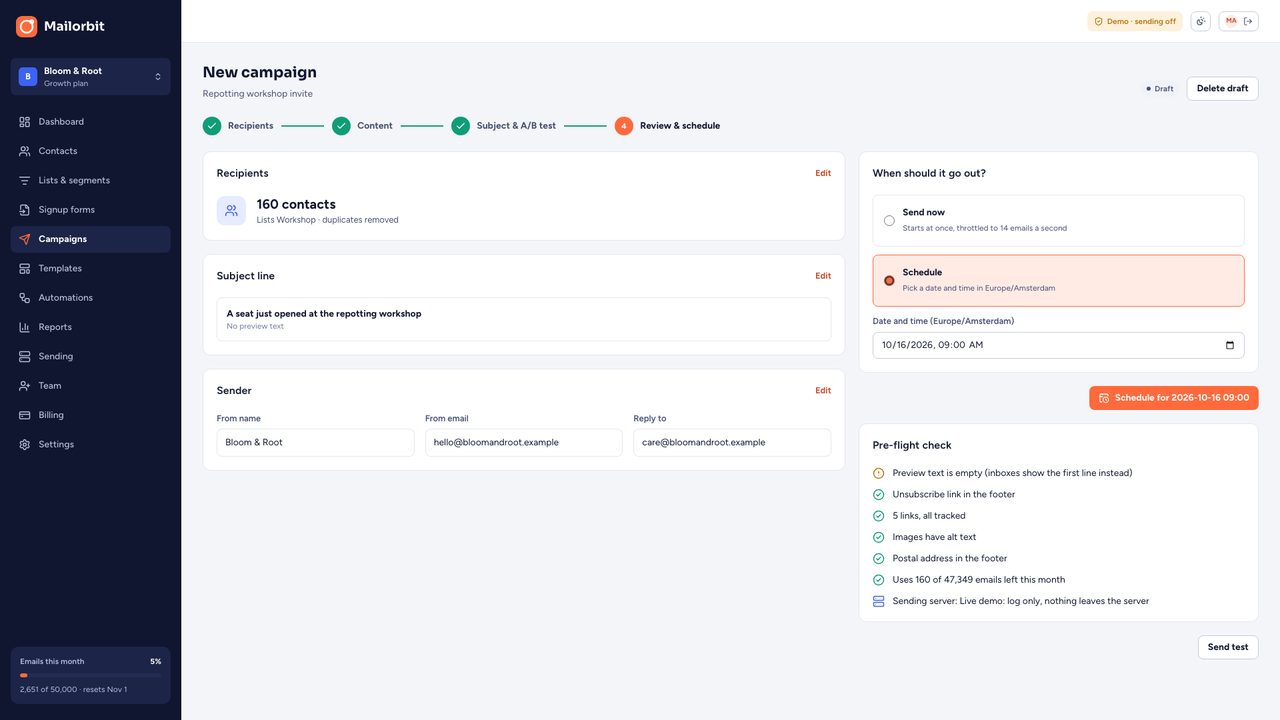 Campaign wizard, review and schedule