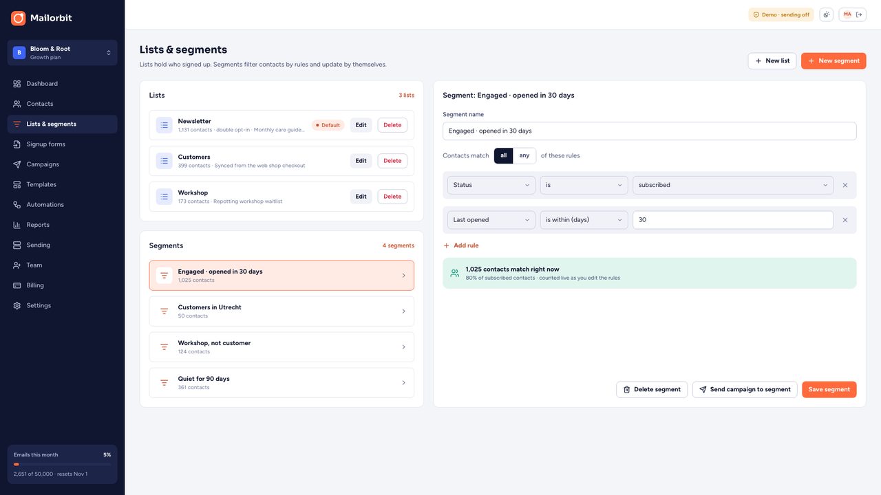 Lists and segments