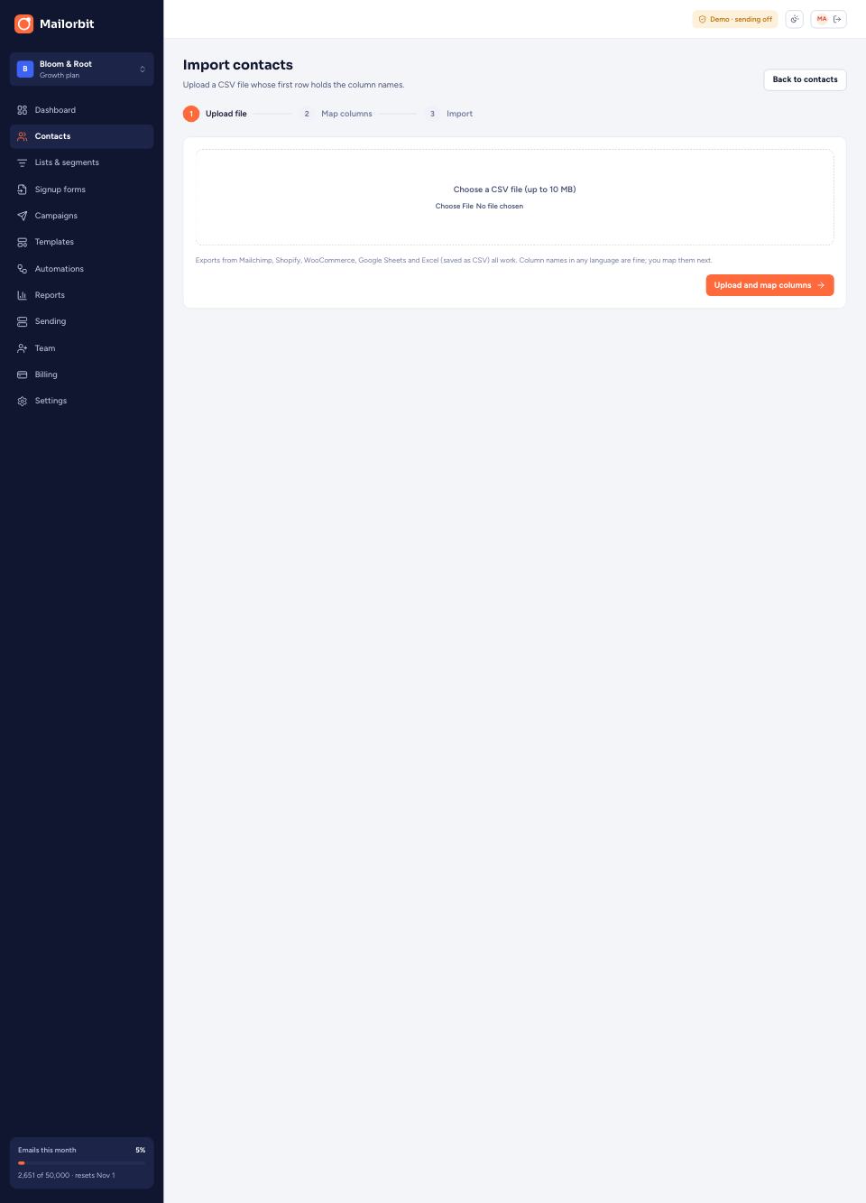Import contacts page