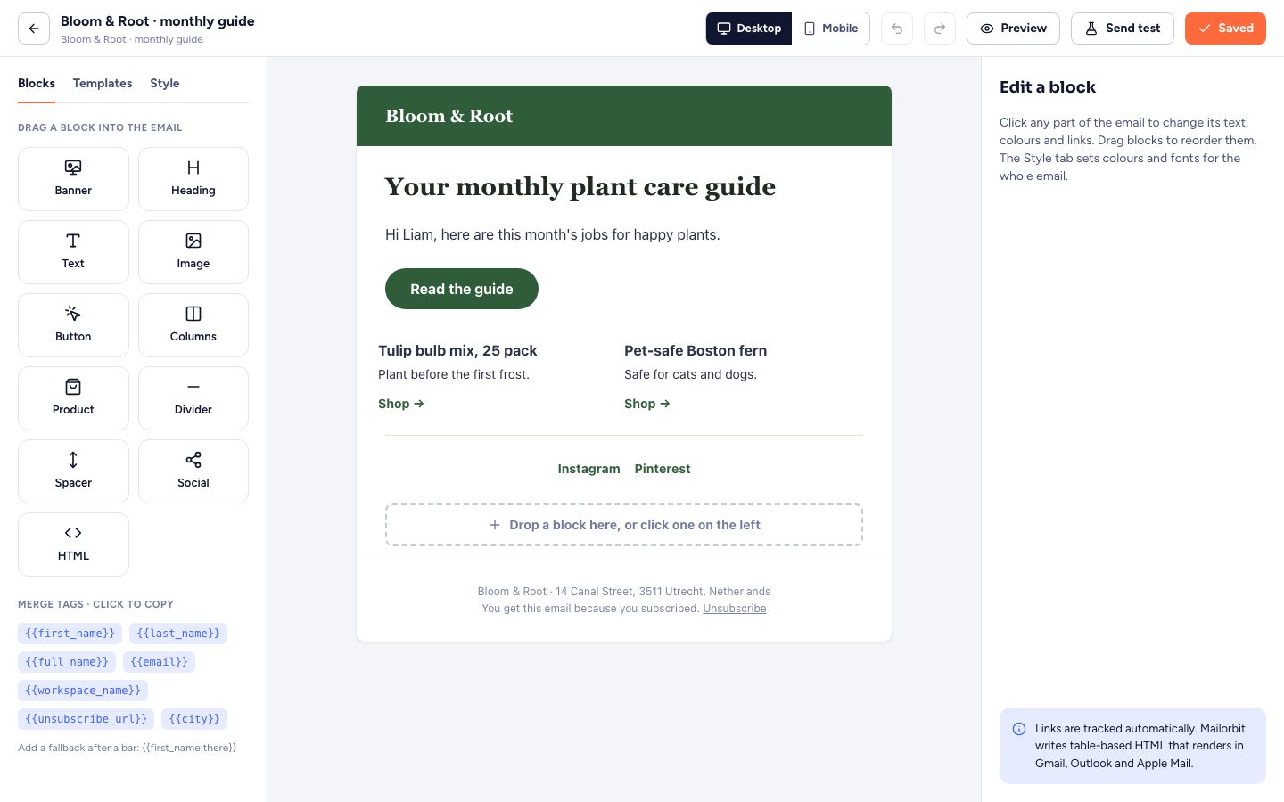 Drag-and-drop email builder