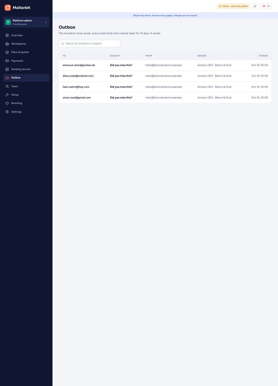 Outbox page