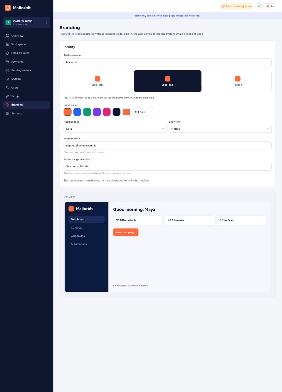 Branding page